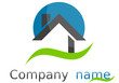 Logo maison rond vague bleu vert gris