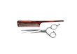 salon tools,  brown comb and scissors