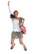 College student Indian teen with backpack jumping