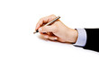 Business man hand holding pen isolated on white background