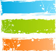 Three grungy multicolored banners with floral elements