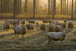 Moutons en pâture dans la campagne gelée.