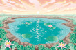 Cartoon pond with lotus