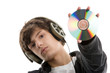 Teenage boy listening to music displaying CD