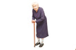 Grandmother holding a cane on white background