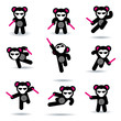 Vector: Set of nine ninja bears. Set of nine ninja bears.
