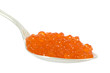 Caviar in silver spoon. Isolated on white