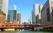 Looking east on the Chicago River from the water Looking east on the Chicago River from the water
