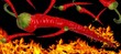 Flaming chili peppers on flaming background