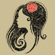 Decorative grunge portrait of woman with flower in the hair