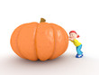 Boy push pumpkin