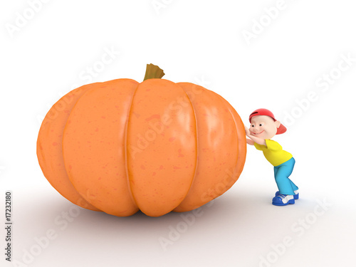 Illustration: Boy push pumpkin Boy push pumpkin