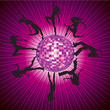 people dancing on the disco-ball as a planet