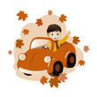 Boy in a car: fall composition Boy in a car: fall composition