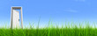 High resolution 3D white door opened in grass to a nice sky High resolution 3D white door opened in grass to a nice sky
