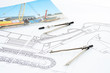 Drawing, compasses, picture and pencil Drawing, compasses, picture and pencil