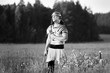 Roman legionary with a bunch of flowers. concept 
