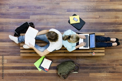 Photo: University students studying, from above University students studying, from above