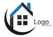 Logo maison quadrilatères carrés arc bleu gris