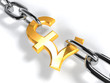 Golden Pound symbol on a chrome chain (3d rendering) Golden Pound symbol on a chrome chain (3d rendering)