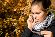 Portrait of girl. The girl speaks by phone