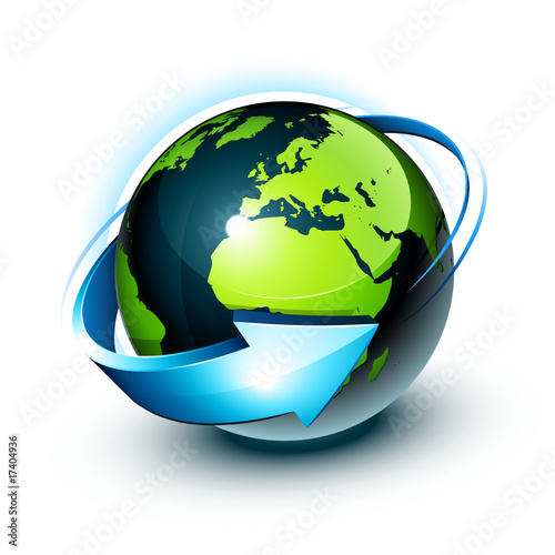 Planète terre et flèche bleue
