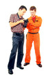 photographer shows shots on slr camera to model - worker