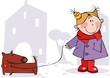 Little girl and a dog walking