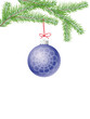 fir branch with a christmas ball isolated on white