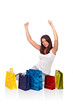 Young women after shopping, sitting and having fun