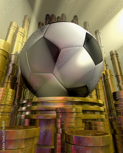 Illustration: soccer ball on pedestal and money soccer ball on pedestal and money
