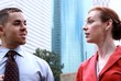 Business people conversation downtown outside