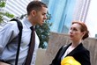 Business people conversation downtown city tilted view