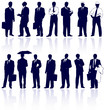 Set of vector business people silhouettes with reflections.