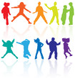 00Set of colored dancing, jumping and posing teenagers vector.