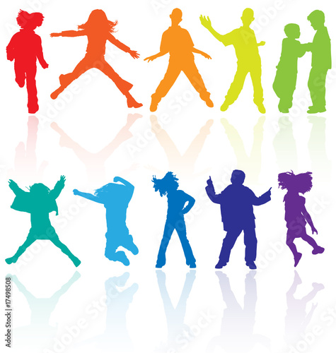 Vector: 00Set of colored dancing, jumping and posing teenagers vector. 00Set of colored dancing, jumping and posing teenagers vector.