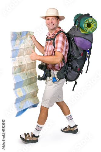 Photo: smiling hiker with map smiling hiker with map