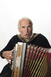 singender Musikant mit Ziehharmonika Hochformat