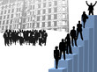 Illustration of business people and city