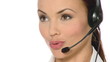 Beautiful young businesswoman is wearing headset