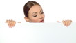 Beautiful business woman holding empty white board