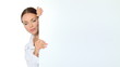 Beautiful business woman holding empty white board