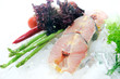 Fresh sturgeon slices decorated on white background Fresh sturgeon slices decorated on white background