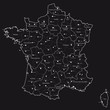 Vector map of France with regions, departments and towns