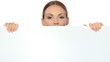 Beautiful business woman holding empty white board