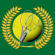 tennis and golden wreath on green
