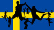 Flag of sweden and people jumping