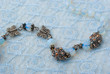 Blue beads on blue lace Blue beads on blue lace