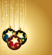 Colorful stars christmas balls on a golden background