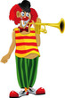 red clown plays a trumpet
